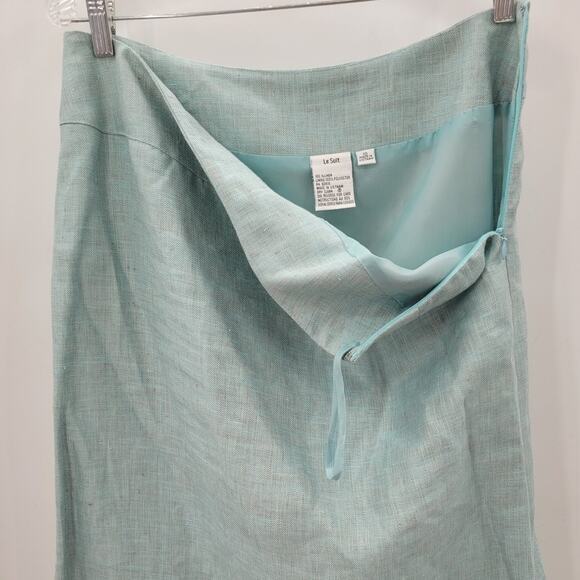 Le Suit Vintage 90s Pastel Linen Ladies Single Breasted Midi‎ Skirt Suit Set - Picture 7 of 16